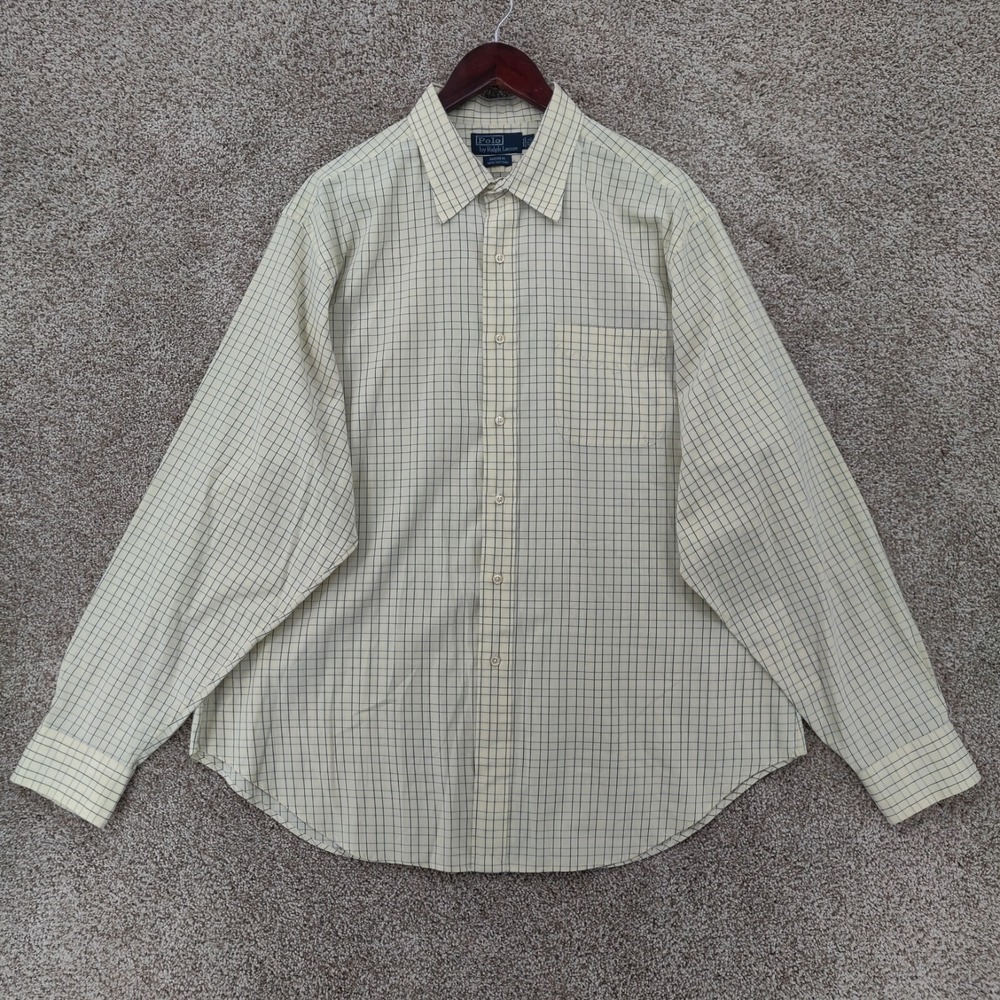 Vintage Polo Ralph Lauren Shirt Mens 17.5 Yellow Plaid Andrew Long Sleeve Button - Picture 2 of 14